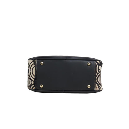 HENNEY BEAR Black White Wave Top Handbag with Detachable Strap