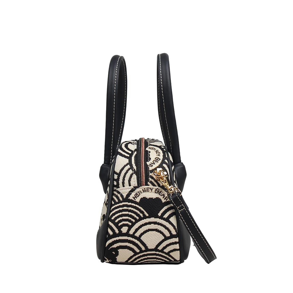 HENNEY BEAR Black White Wave Top Handbag with Detachable Strap