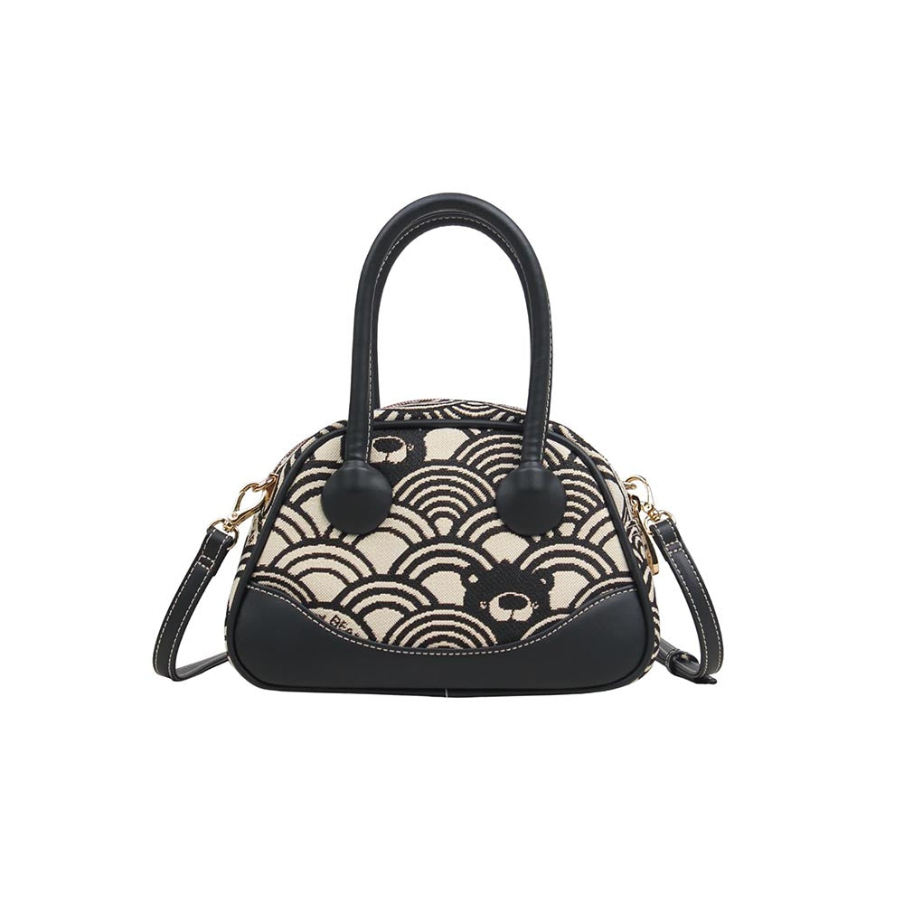 HENNEY BEAR Black White Wave Top Handbag with Detachable Strap