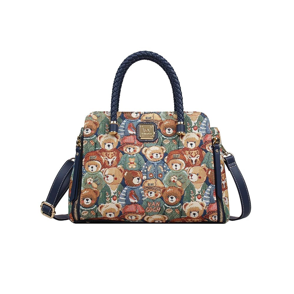 HENNEY BEAR Green Bear Top Handbag with Detachable Strap