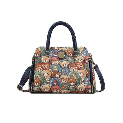 HENNEY BEAR Green Bear Top Handbag with Detachable Strap