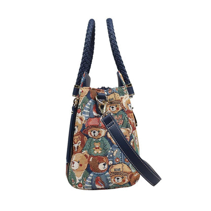 HENNEY BEAR Green Bear Top Handbag with Detachable Strap