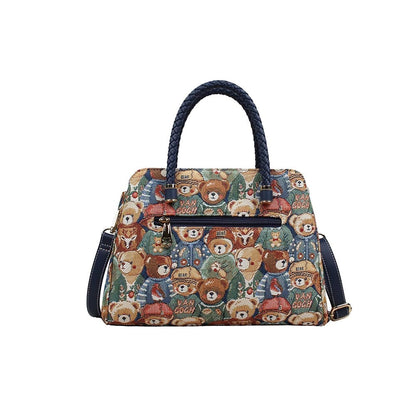 HENNEY BEAR Green Bear Top Handbag with Detachable Strap