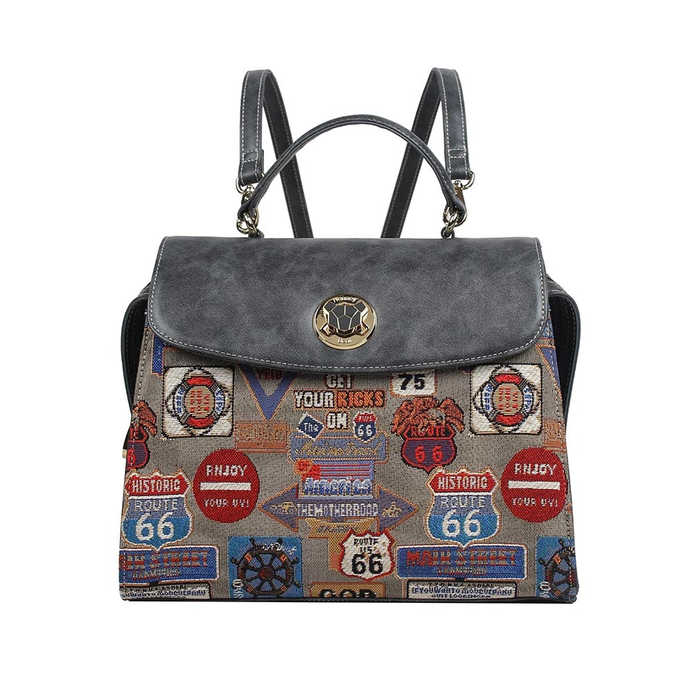 HENNEY BEAR Medal Plate Grey Backpack with Detachable Strap