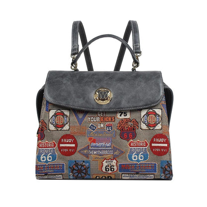 HENNEY BEAR Medal Plate Grey Backpack with Detachable Strap