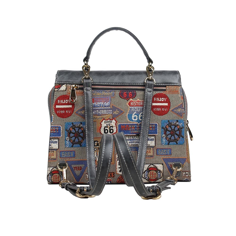 HENNEY BEAR Medal Plate Grey Backpack with Detachable Strap