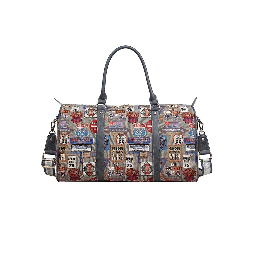 HENNEY BEAR Medal Plate Grey Duffle Bag with Detachable Strap