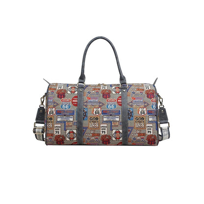 HENNEY BEAR Medal Plate Grey Duffle Bag with Detachable Strap