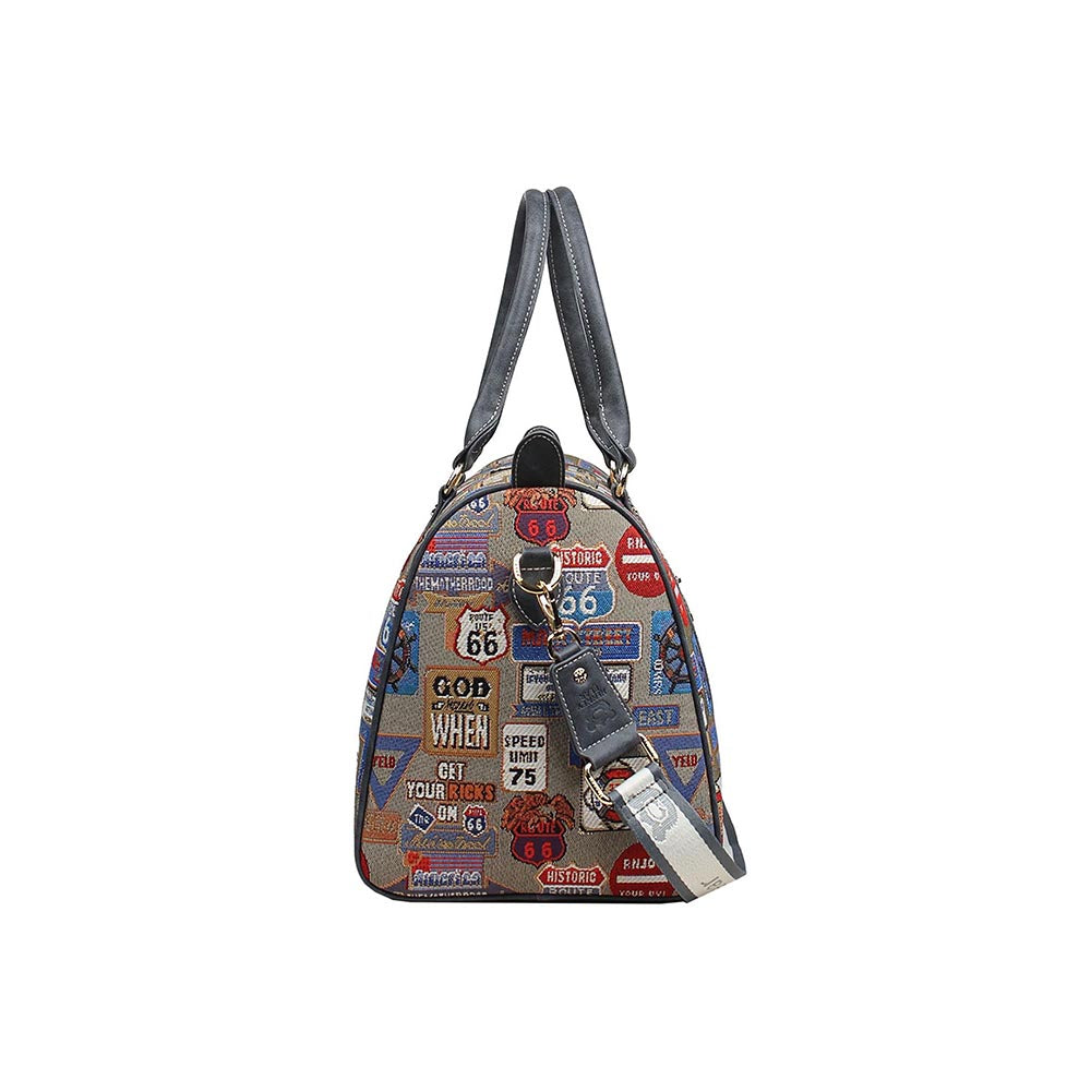 HENNEY BEAR Medal Plate Grey Duffle Bag with Detachable Strap