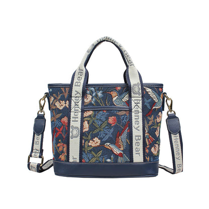 HENNEY BEAR Blue Hummingbird Top Handbag with Detachable Strap