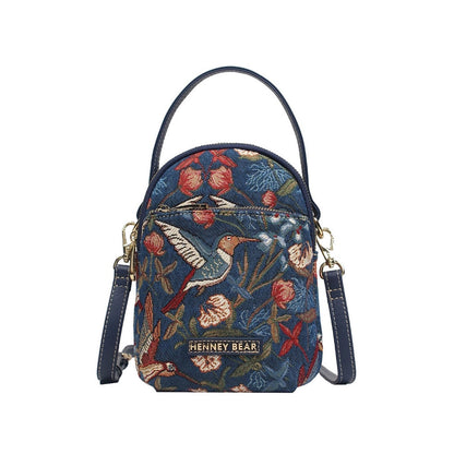 HENNEY BEAR Blue Hummingbird Crossbody Bag with Detachable Strap