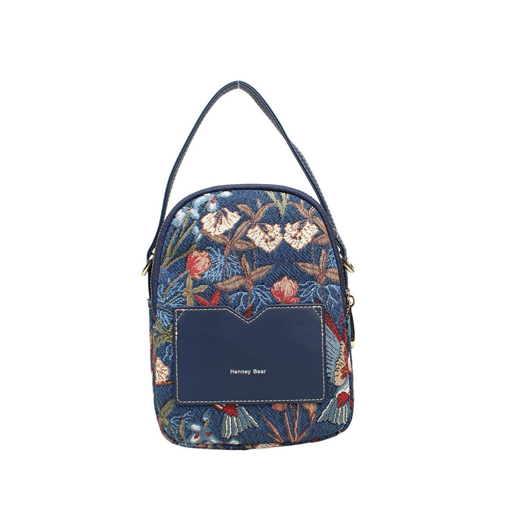 HENNEY BEAR Blue Hummingbird Crossbody Bag with Detachable Strap