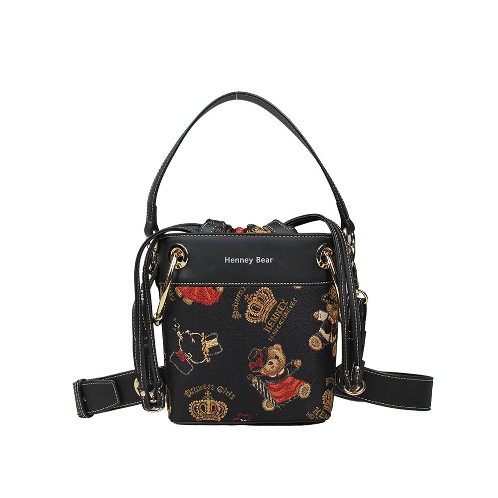 HENNEY BEAR Crown Bear Bucket Bag with Detachable Strap