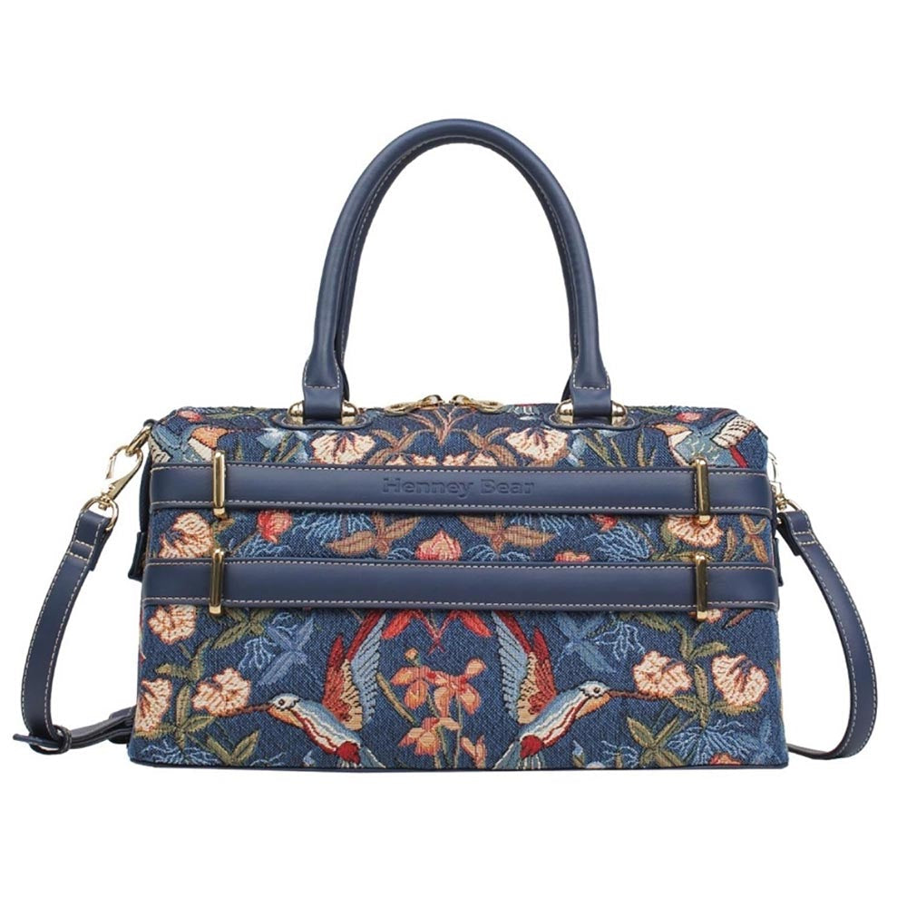HENNEY BEAR Blue Hummingbird Top Handle Handbag with Detachable Strap
