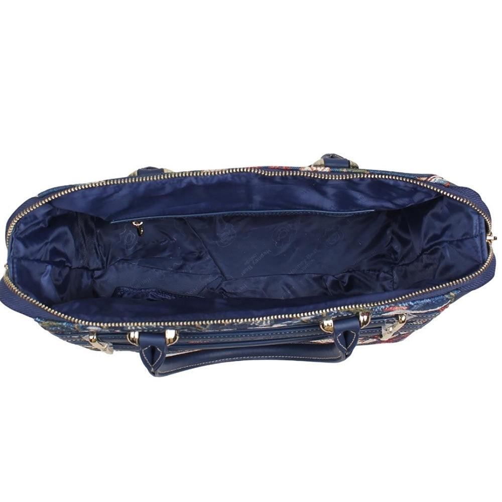 HENNEY BEAR Blue Hummingbird Top Handle Handbag with Detachable Strap