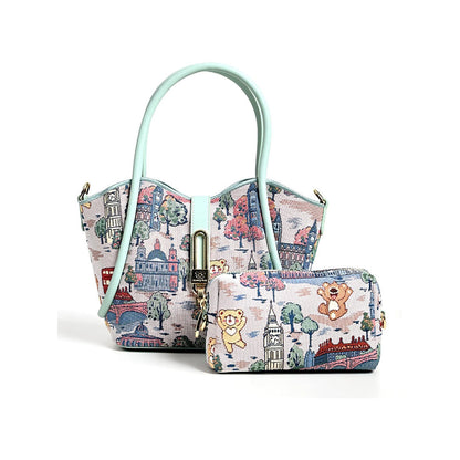 HENNEY BEAR London Bridge Top Handbag and Pouch with Detachable Strap