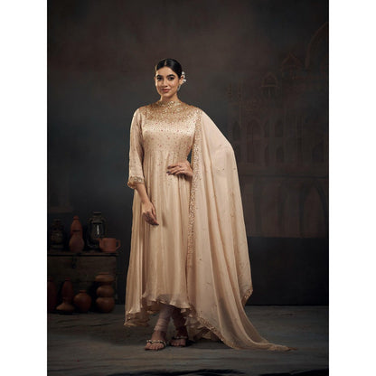 Hirika & Dhruti Up Down Beige Anarkali with Churidar and Dupatta (Set of 3)