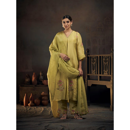 Hirika & Dhruti Lime Green Anarkali with Pant and Dupatta (Set of 3)