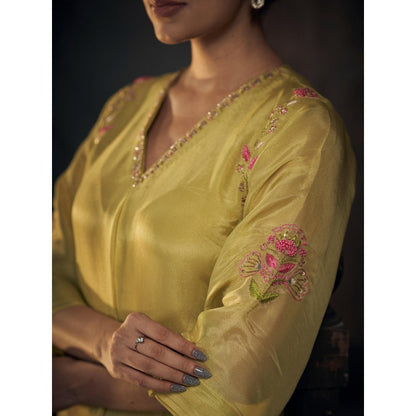 Hirika & Dhruti Lime Green Anarkali with Pant and Dupatta (Set of 3)