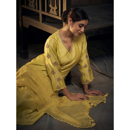 Hirika & Dhruti Green Chaand Embroidery Kurta with Pant and Dupatta (Set of 3)