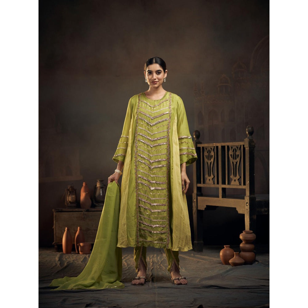 Hirika & Dhruti Green Gotta Kurta with Dhoti and Dupatta (Set of 3)