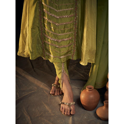 Hirika & Dhruti Green Gotta Kurta with Dhoti and Dupatta (Set of 3)