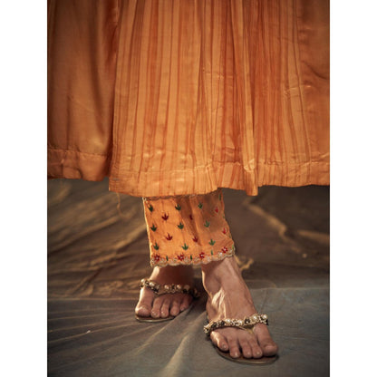 Hirika & Dhruti Orange Thread Embroidered Anarkali with Pant and Dupatta (Set of 3)