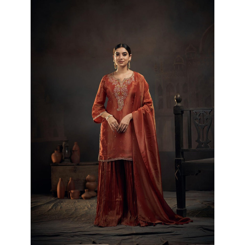 Hirika & Dhruti Rust Kurta with Sharara and Dupatta (Set of 3)