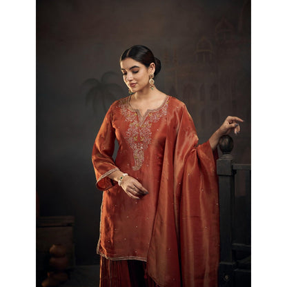 Hirika & Dhruti Rust Kurta with Sharara and Dupatta (Set of 3)
