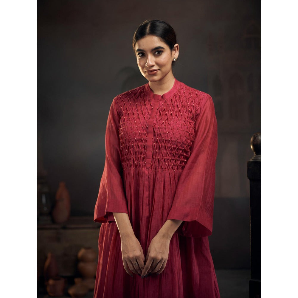 Hirika & Dhruti Maroon Chanderi Smoking Anarkali with Pant (Set of 2)