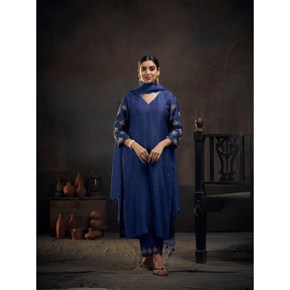 Hirika & Dhruti Blue Chaand Embroidery Kurta with Pant and Dupatta (Set of 3)