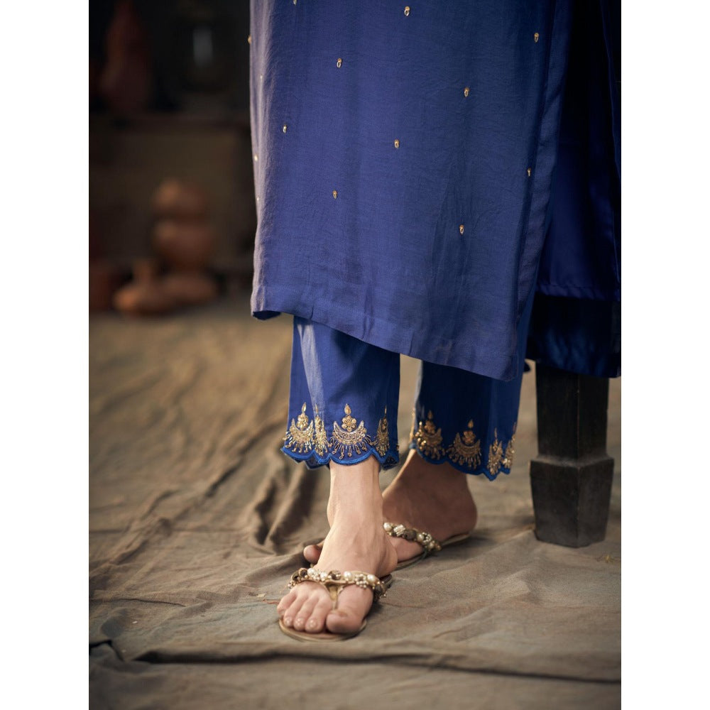 Hirika & Dhruti Blue Chaand Embroidery Kurta with Pant and Dupatta (Set of 3)