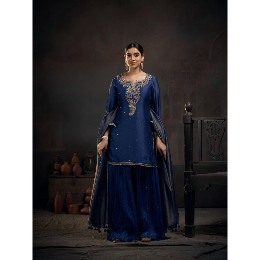 Hirika & Dhruti Blue Kurta with Sharara and Dupatta (Set of 3)