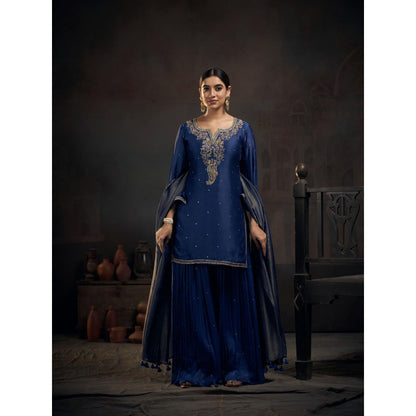 Hirika & Dhruti Blue Kurta with Sharara and Dupatta (Set of 3)