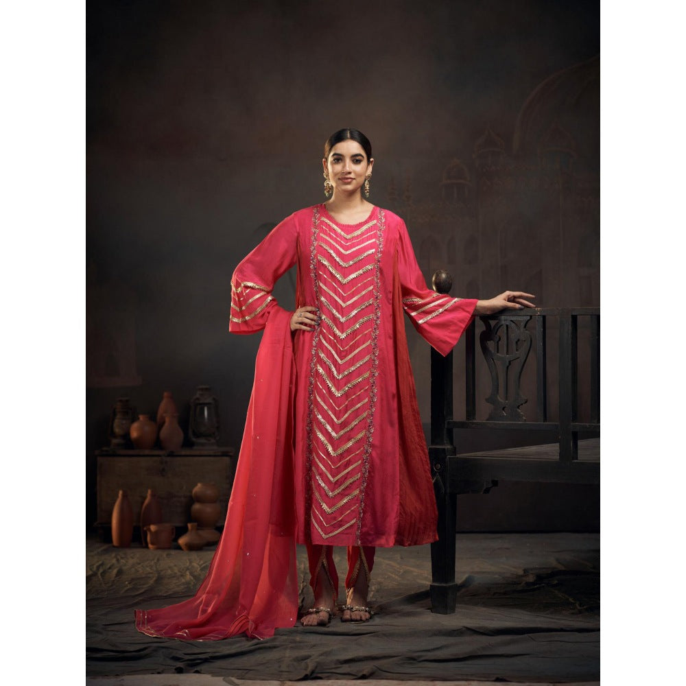 Hirika & Dhruti Pink Gotta Kurta with Dhoti and Dupatta (Set of 3)