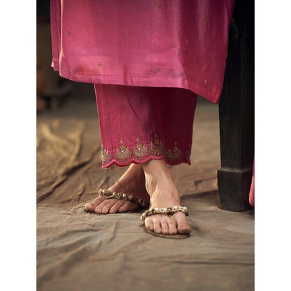 Hirika & Dhruti Pink Chaand Embroidery Kurta with Pant and Dupatta (Set of 3)