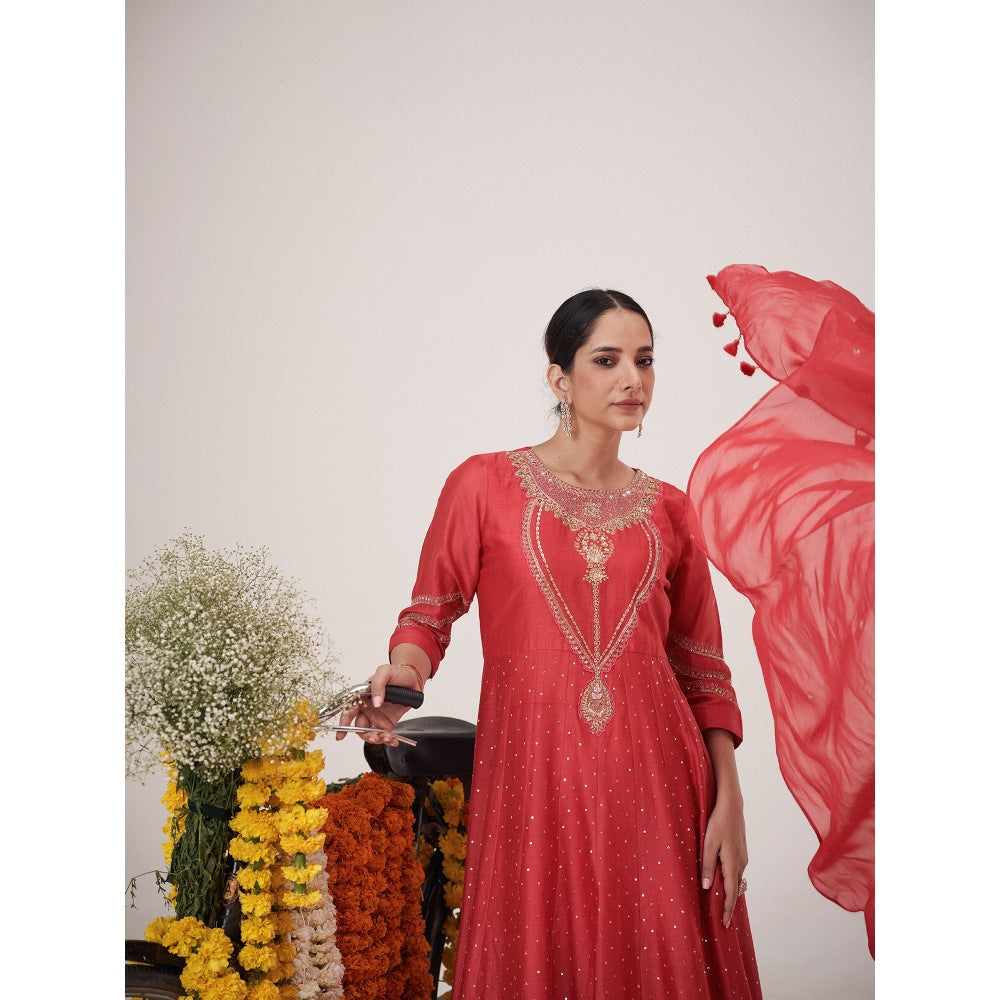 Hirika & Dhruti Hand Embroidered Anarkali with Pant and Dupatta (Set of 3)