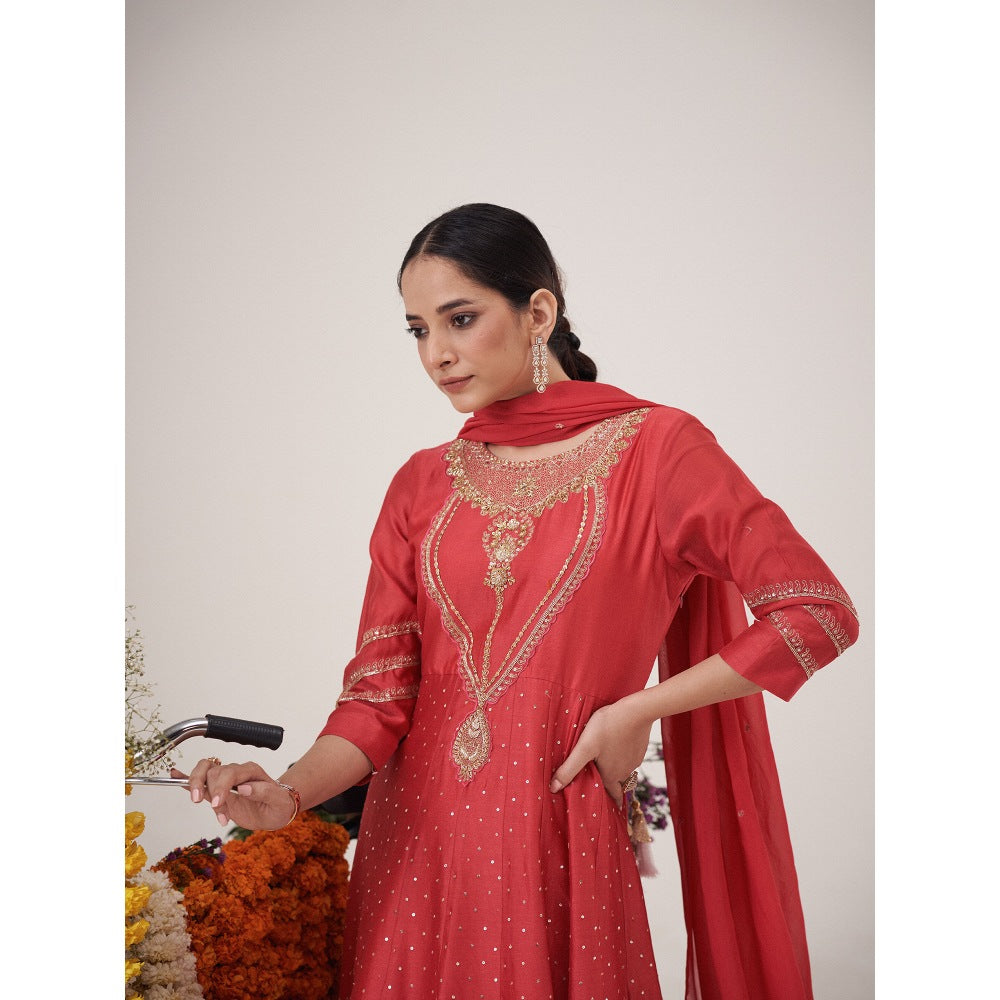 Hirika & Dhruti Hand Embroidered Anarkali with Pant and Dupatta (Set of 3)