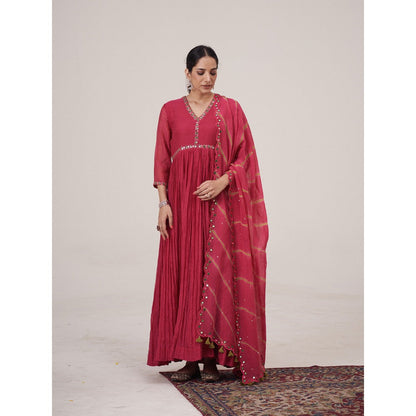 Hirika & Dhruti Pink Mirror Keri Pleated Anarkali with Dupatta (Set of 2)
