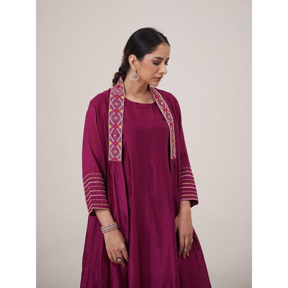Hirika & Dhruti Magenta Light Pleated Inner Anarkali with Pant and Jacket (Set of 3)