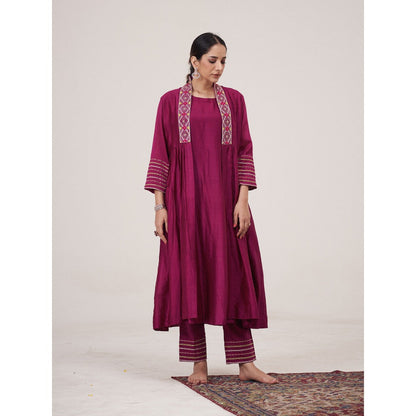Hirika & Dhruti Magenta Light Pleated Inner Anarkali with Pant and Jacket (Set of 3)