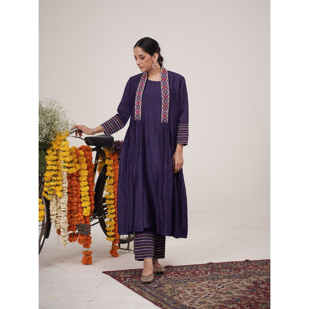 Hirika & Dhruti Blue Light Pleated Inner Anarkali with Pant and Jacket (Set of 3)