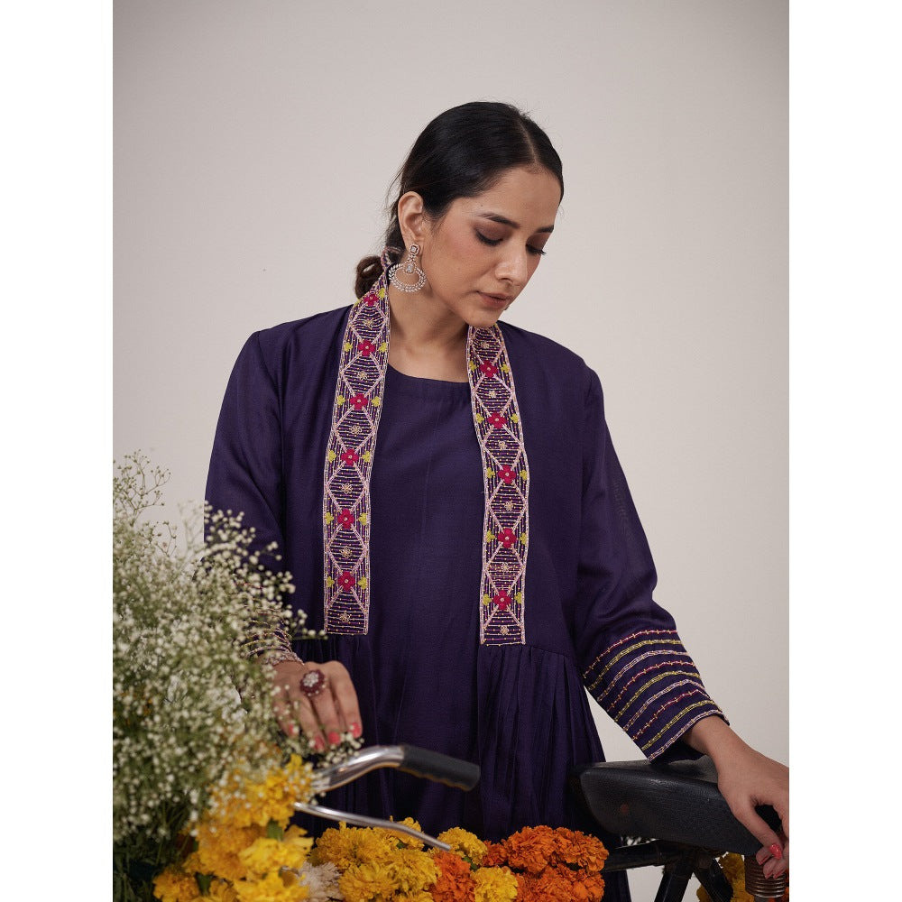 Hirika & Dhruti Blue Light Pleated Inner Anarkali with Pant and Jacket (Set of 3)