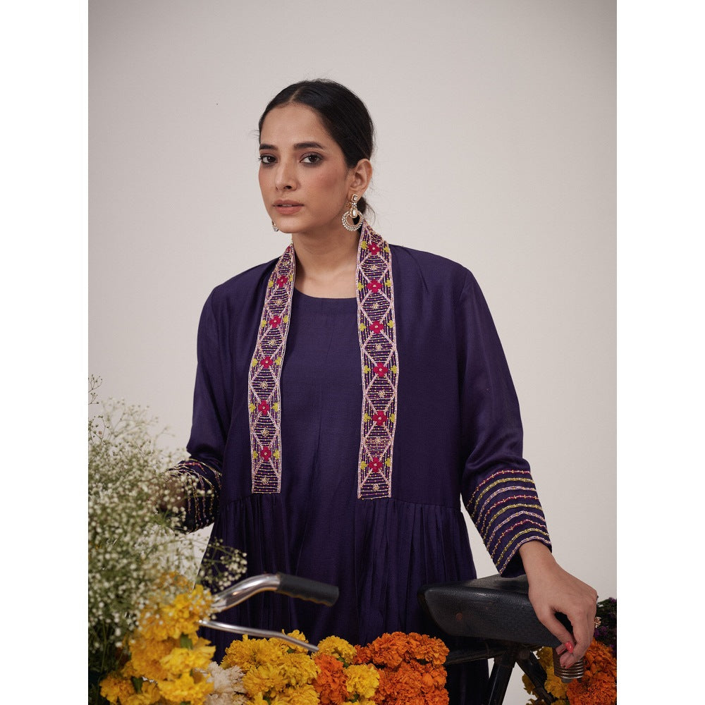 Hirika & Dhruti Blue Light Pleated Inner Anarkali with Pant and Jacket (Set of 3)