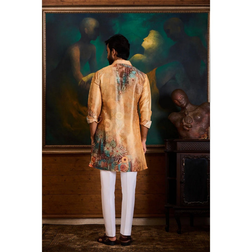 HISTORI Cotton Silk Men Rust Abstract Kurta with Pant