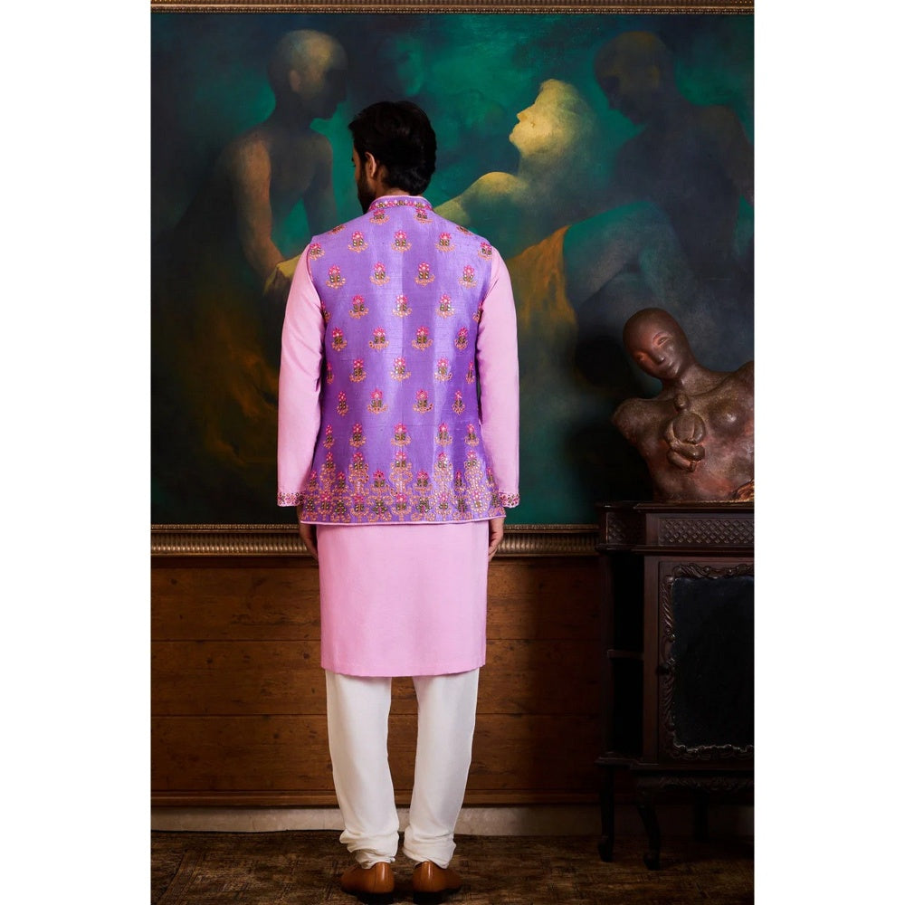 HISTORI Cotton Men Multi-Color Embroidered Nehru Jacket and Kurta with Churidar