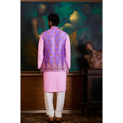HISTORI Cotton Men Multi-Color Embroidered Nehru Jacket and Kurta with Churidar