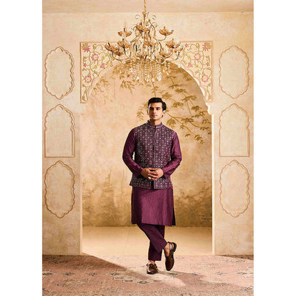HISTORI Wine Kurta with Jacket and Pant