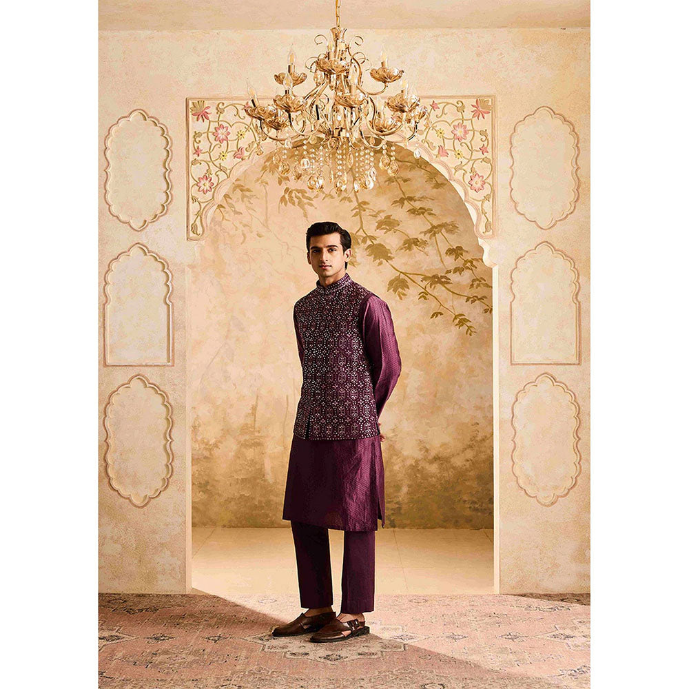 HISTORI Wine Kurta with Jacket and Pant