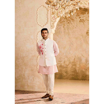 HISTORI Floral Pink Kurta with Jacket and Churidar